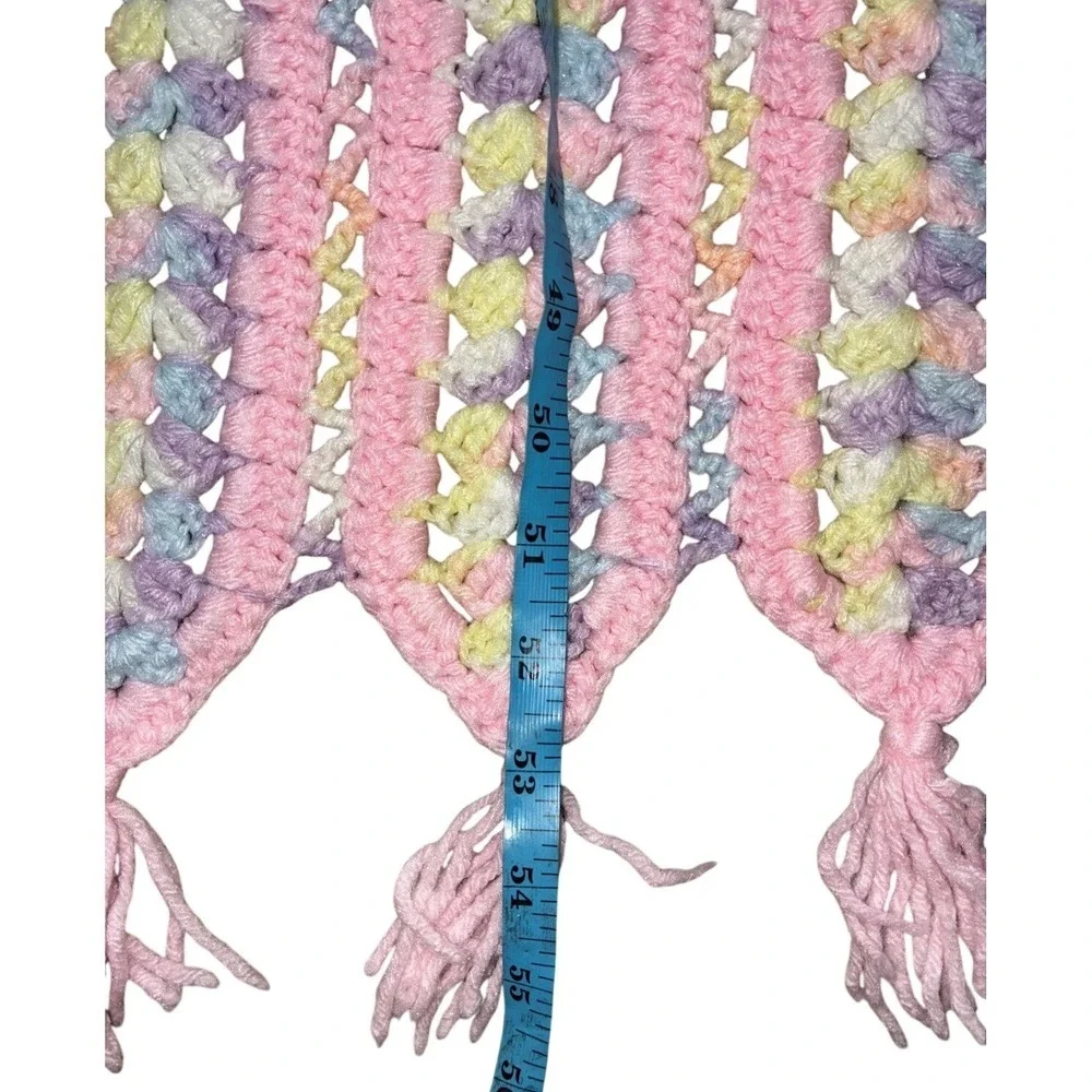 Vintage Afghan Throw Blanket Crochet Handmade Striped Baby Pink Pastels 55x49